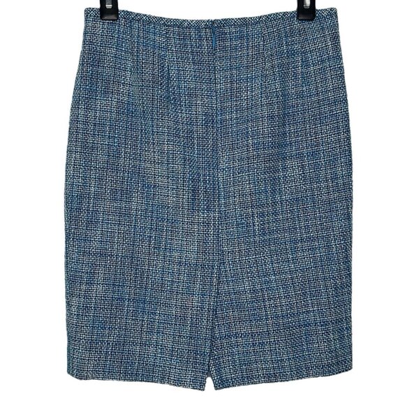 Calvin Klein Womens Skirt Size 2 Petite Tweed A-Line Cotton Lined Blue White - Picture 4 of 8